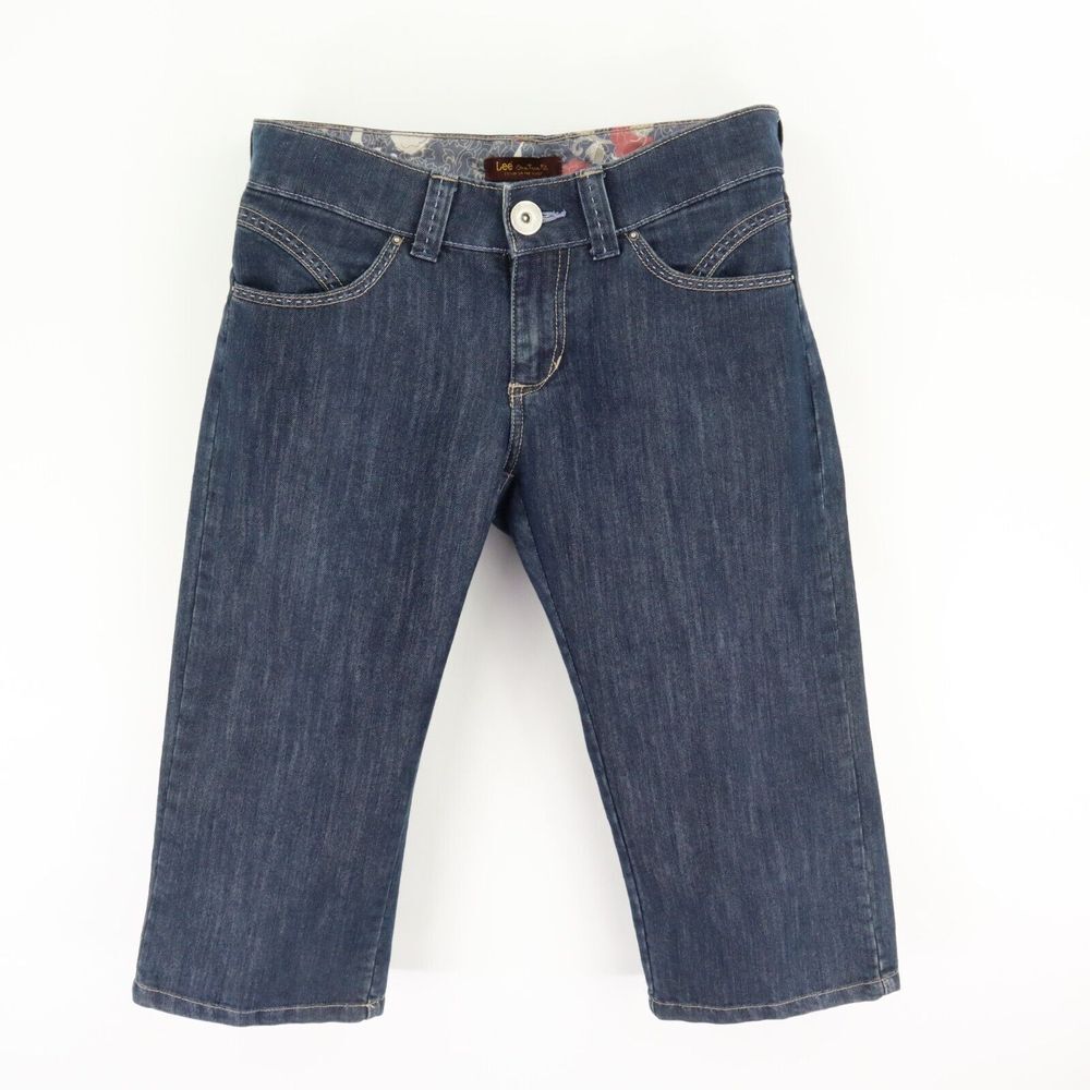 Lee Capri Jeans Low Rise Womens Size 8 Blue‎ Dark Wash Cotton Blend One True Fit